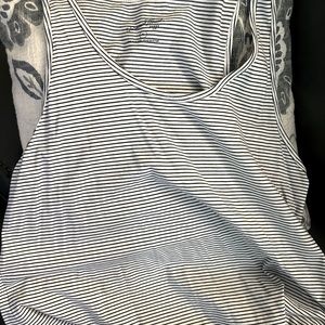 Sleeveless summer tee, dark blue and white striped worn maybe twice
